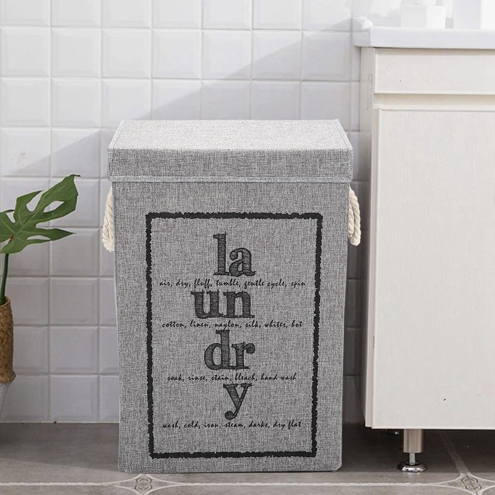 Foldable Linen Rope Grey Laundry Basket Image 2
