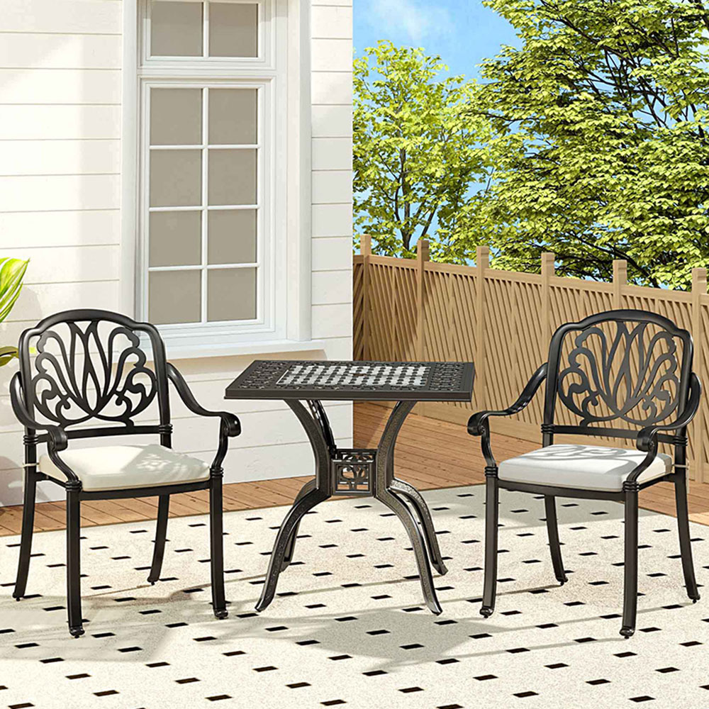 Living and Home 2 Seater Black Cast Aluminium Bistro Set Image 1