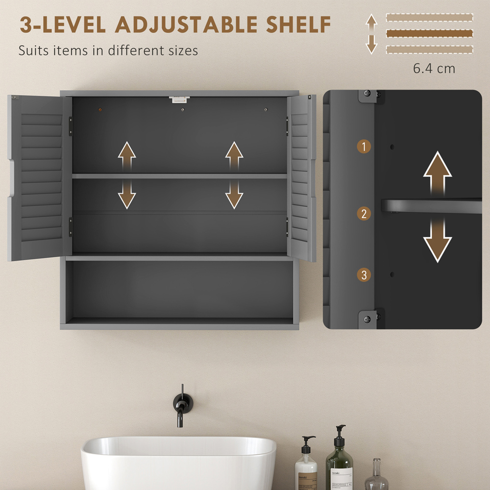 Portland 2 Door Single Shelf Grey Wall-Mounted Bathroom Storage Cabinet Image 7