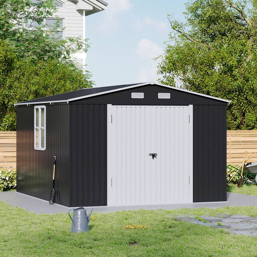 Living and Home 10 x 12ft Metal Apex Garden Storage Shed with Window Image 2