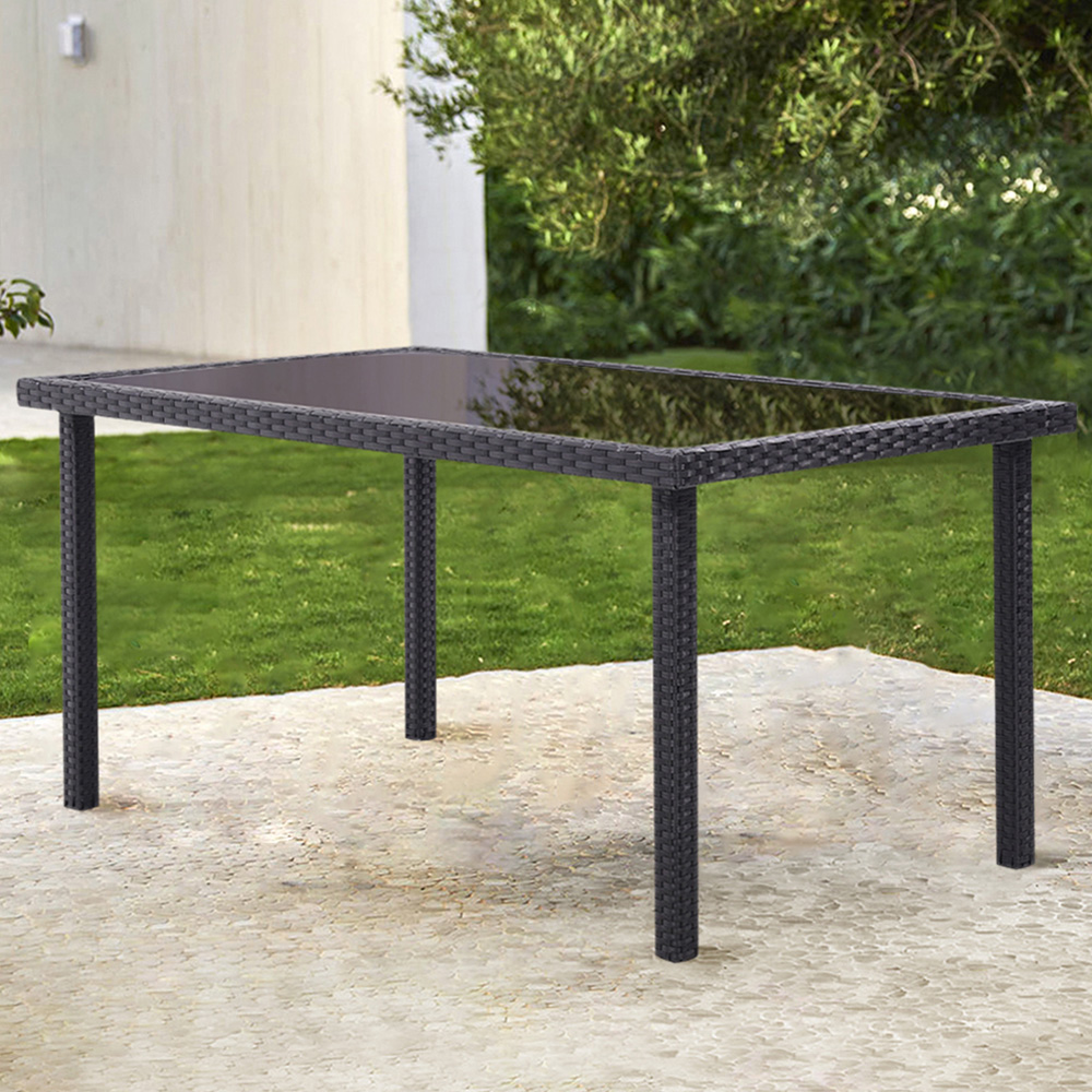 Living and Home 6 Seater Rectangle Rattan Table Black Image 1