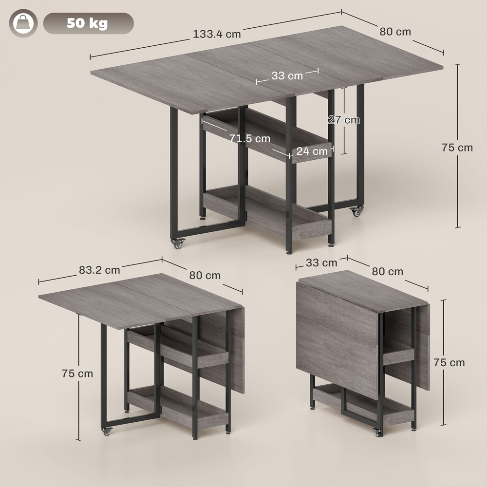 HOMCOM 4 Seater Grey Foldable Dining Table Image 9