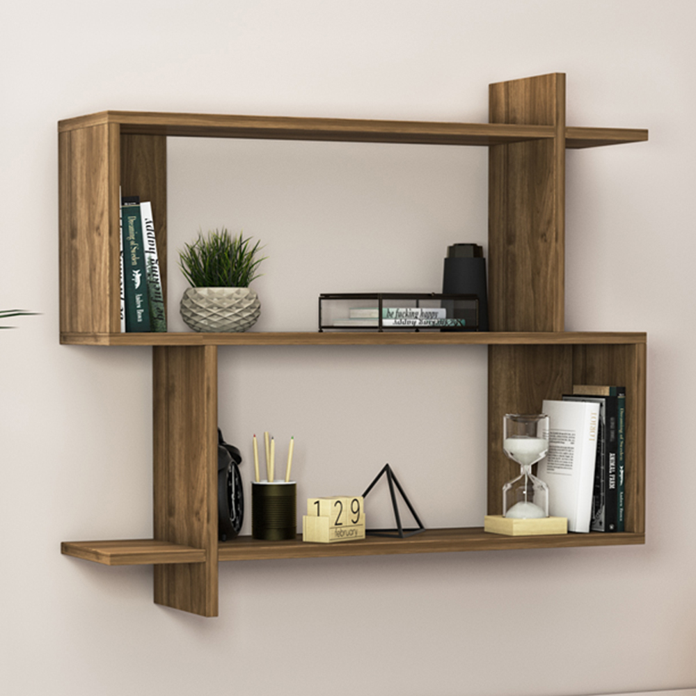 Decorotika Mina 3 Tier Walnut Zigzag Floating Shelf Image 1