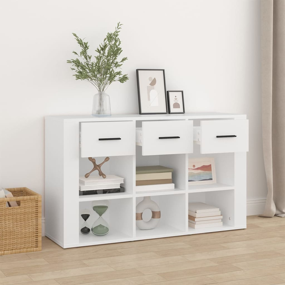 vidaXL 3 Drawer 6 Shelf White Wide Sideboard Image 3
