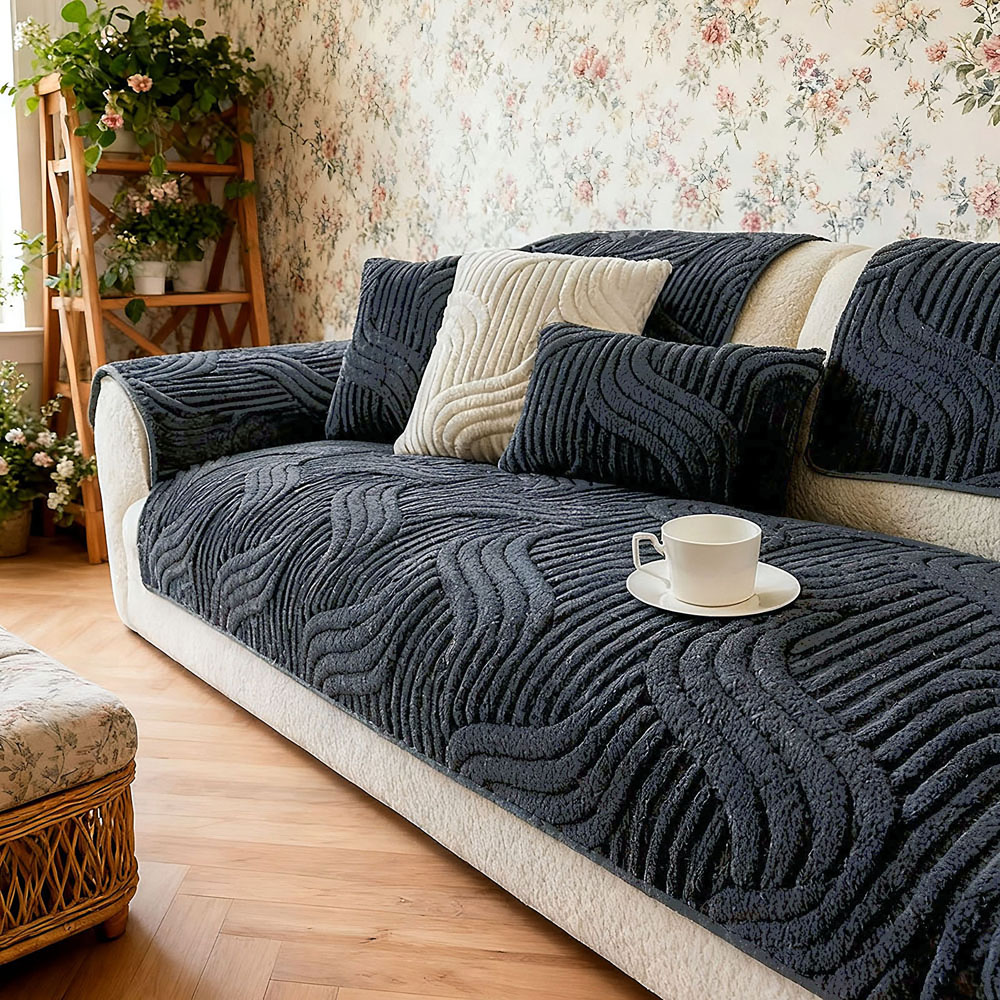 Living and Home Dark Grey Minimalist Wavy Geometric Non-Slip Sofa Mat 180 x 90cm Image 7