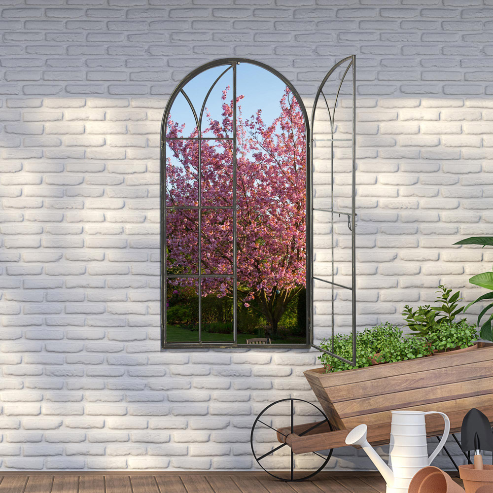 MirrorOutlet Summer View Metal Arched Opening Window Garden Mirror 160 x 85cm Image 8