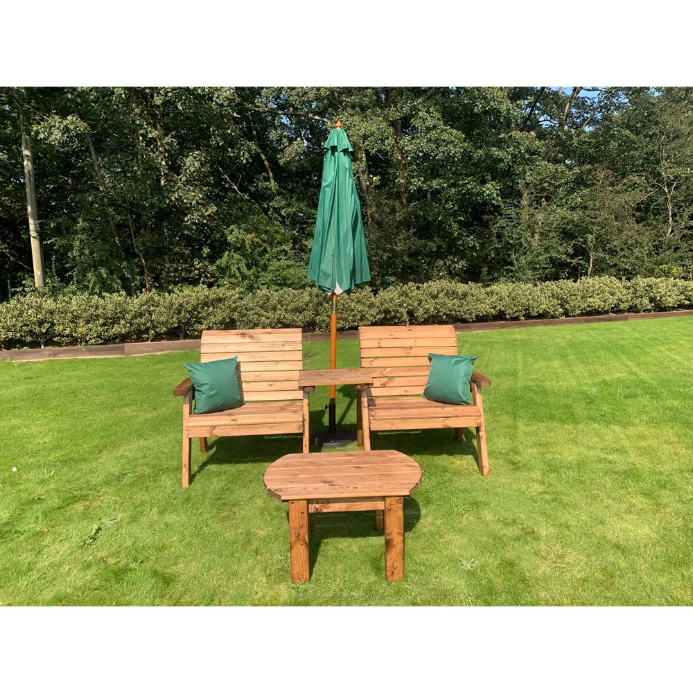 Charles Taylor Grand Straight Companion Seat with Coffee Table and Green Cushions Image 5