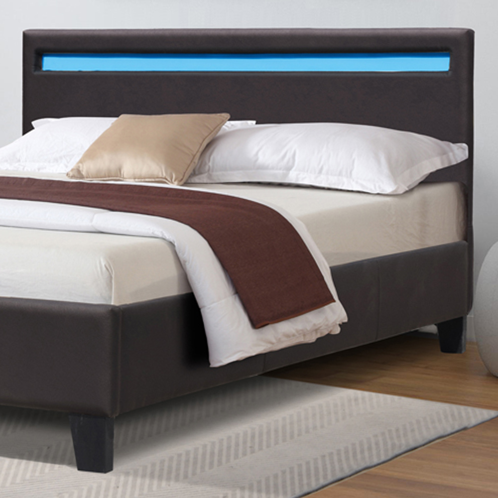 Comfy Living Small Double Brown Faux Leather Bed Frame with LED Strip Image 2