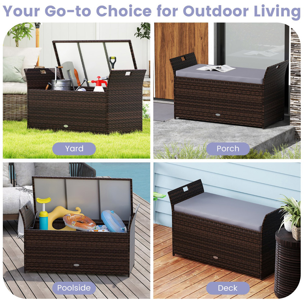 Costway 2 Seater Grey Rattan Outdoor Storage Bench Image 8