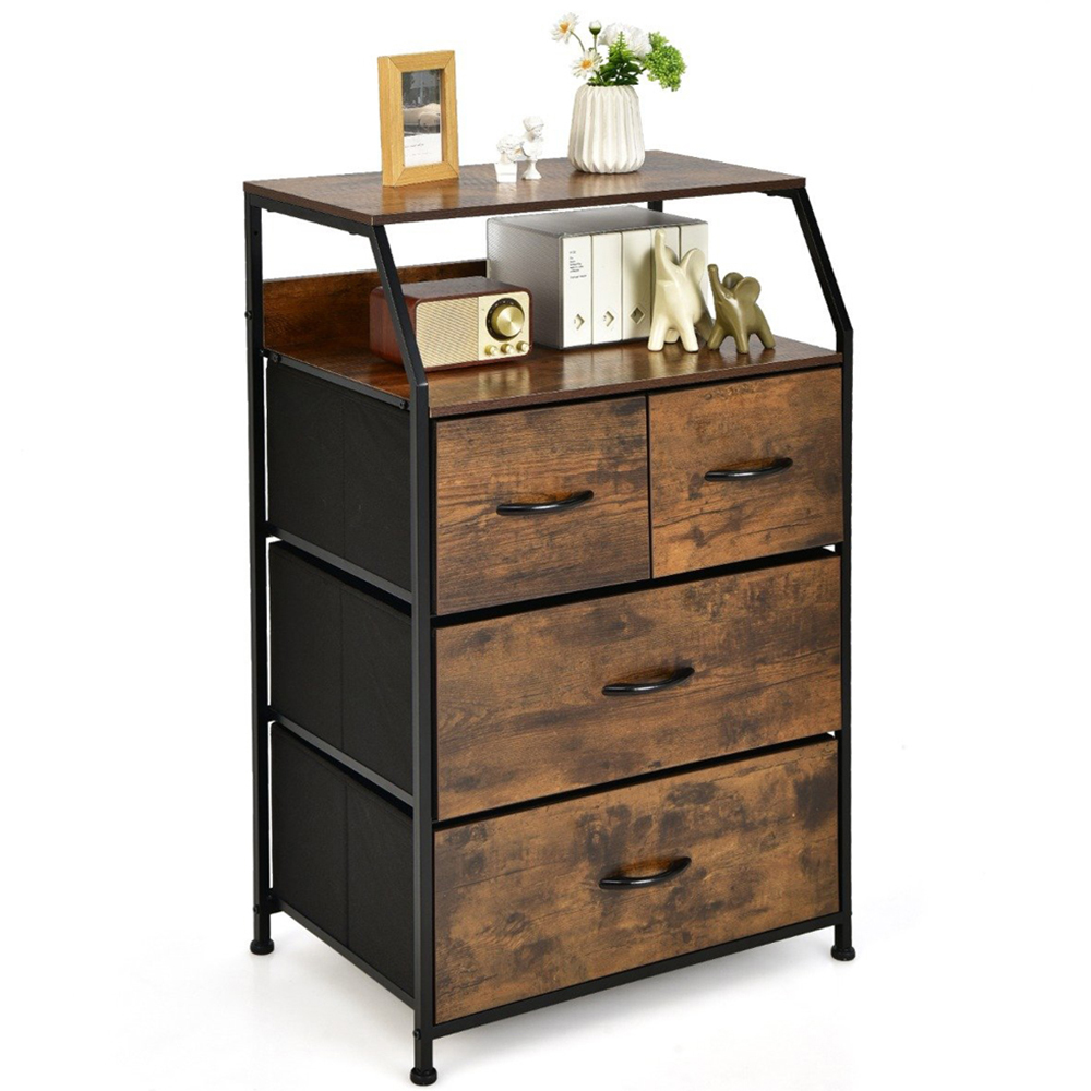 Costway 4 Drawer Single Shelf Brown Steel Floor Storage Cabinet Image 2