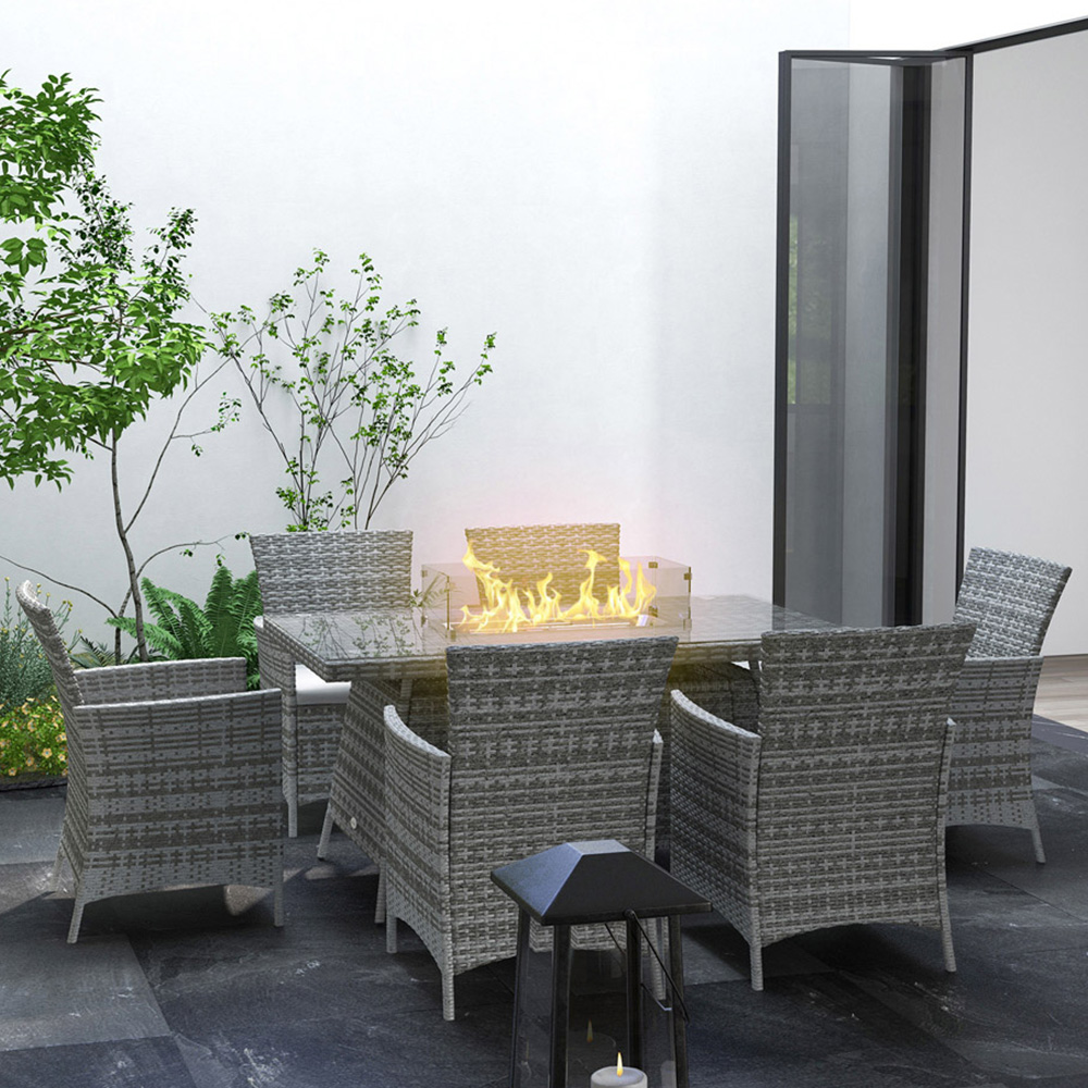 Outsunny Rattan 6 Seater Dining Sets with 50000 BTU Burner Table Grey Image 1