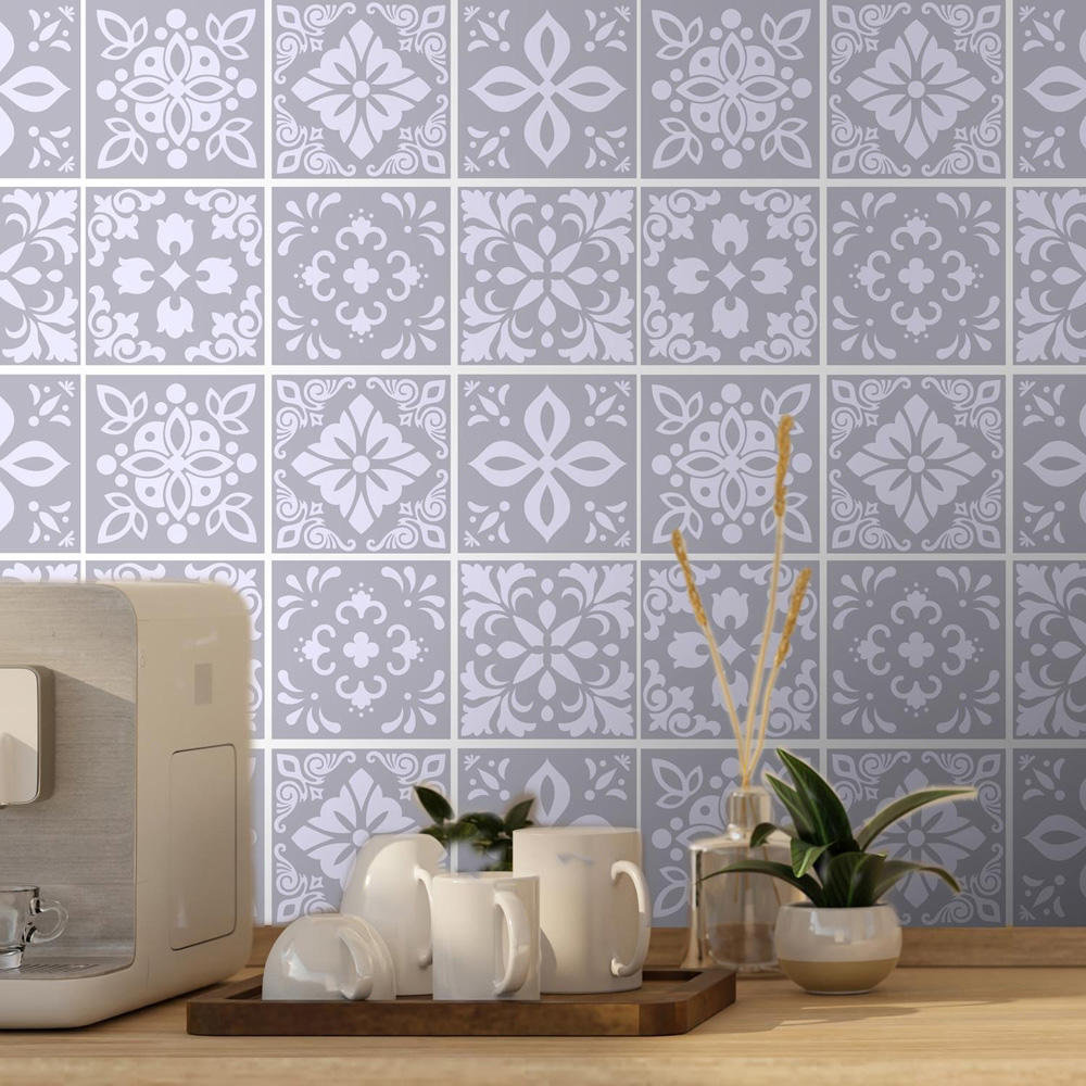 Walplus Andalu Light Grey Cement Spanish Wall Tile Sticker 15 x 15cm 48 Pack Image 1