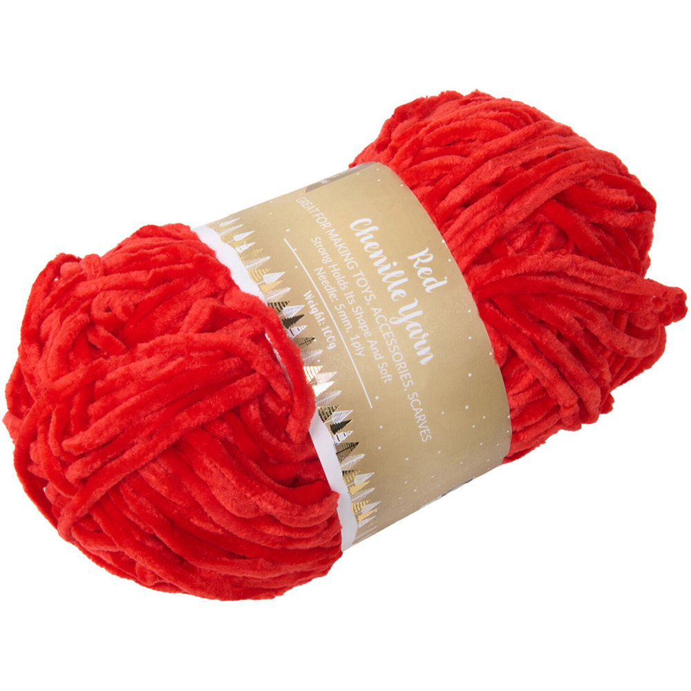 Chunky Chenille Yarn Red Image 3
