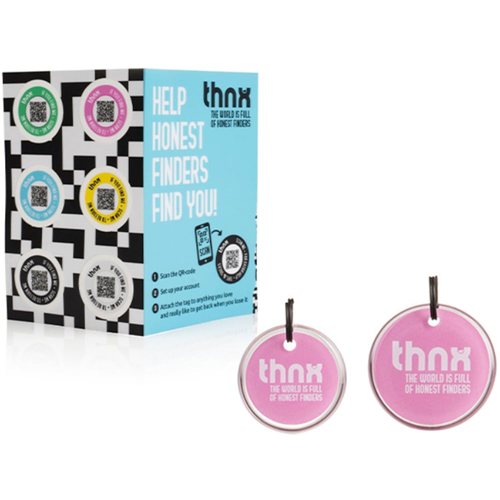 Thnx Pink Airtag Keychain and Stickers with QR Code Smart Pack Image 1