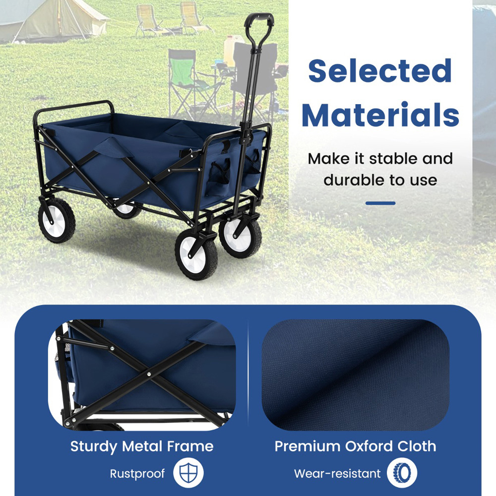 Costway Navy Camping Garden Cart with Adjustable Handle Image 4