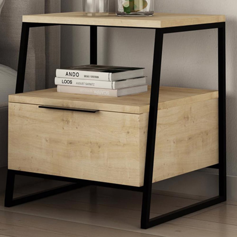 FWStyle Pal Single Door Oak Bedside Table Image 1