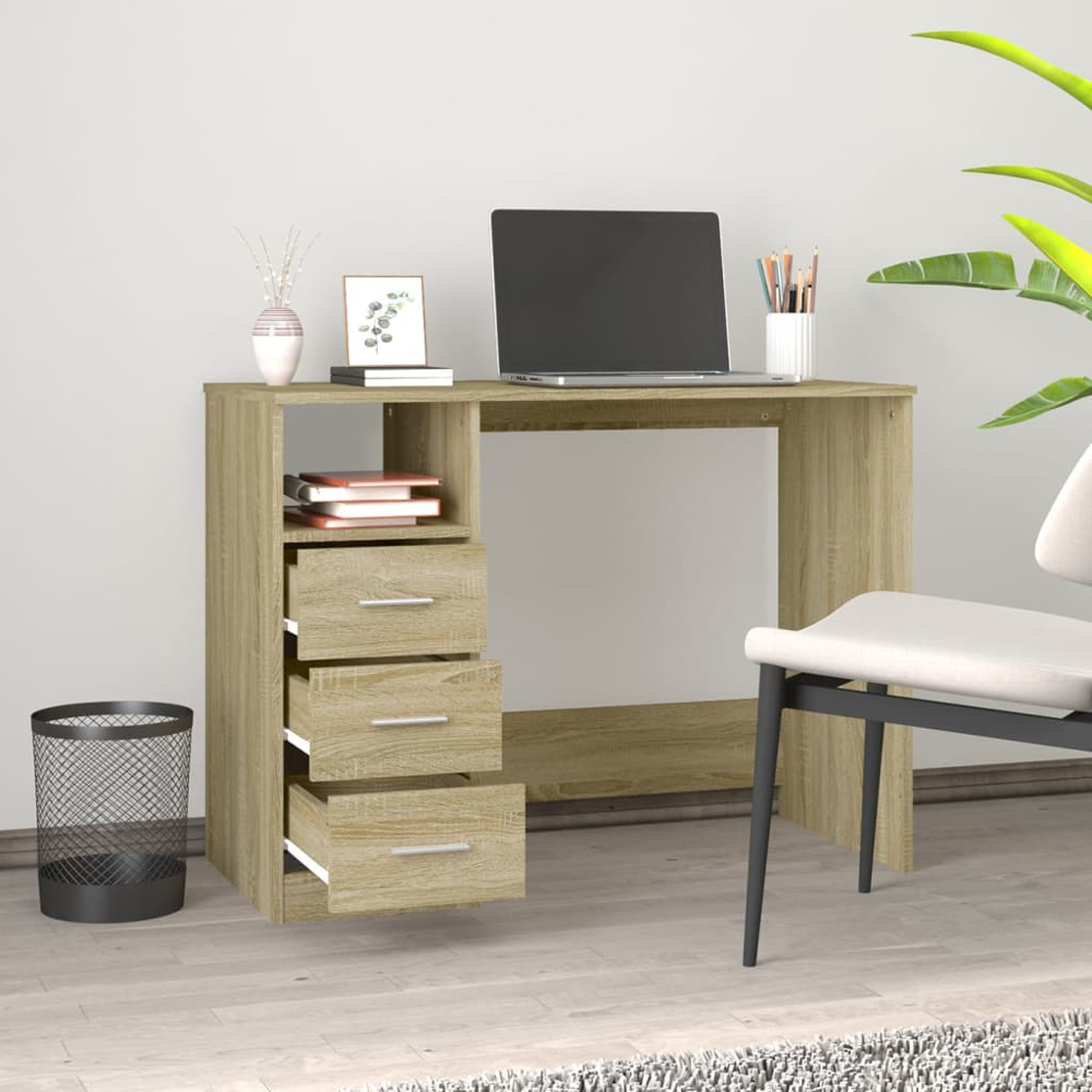 vidaXL 3 Drawer Single Shelf Computer Desk Sonoma Oak Image 9