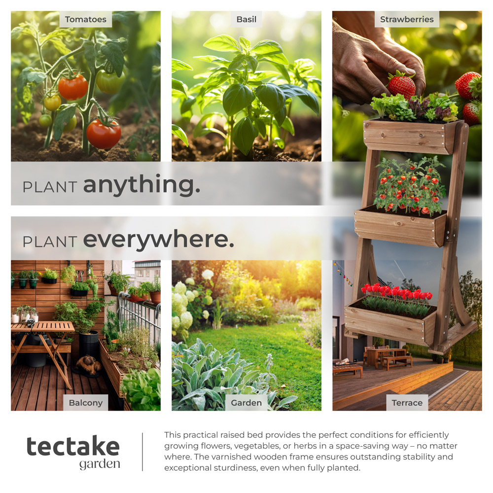 tectake Flora 3-Tier Brown Rustic Wooden Vertical Planter 60 x 49 x 140cm Image 5