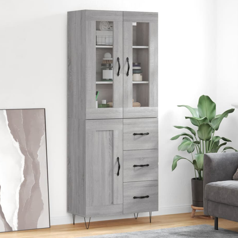 vidaXL 3 Door 3 Drawer Grey Sonoma Highboard Image 1