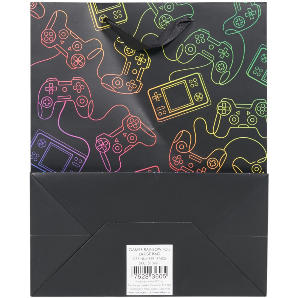 Large Gamer Rainbow Foil Gift Bag Black Image 4