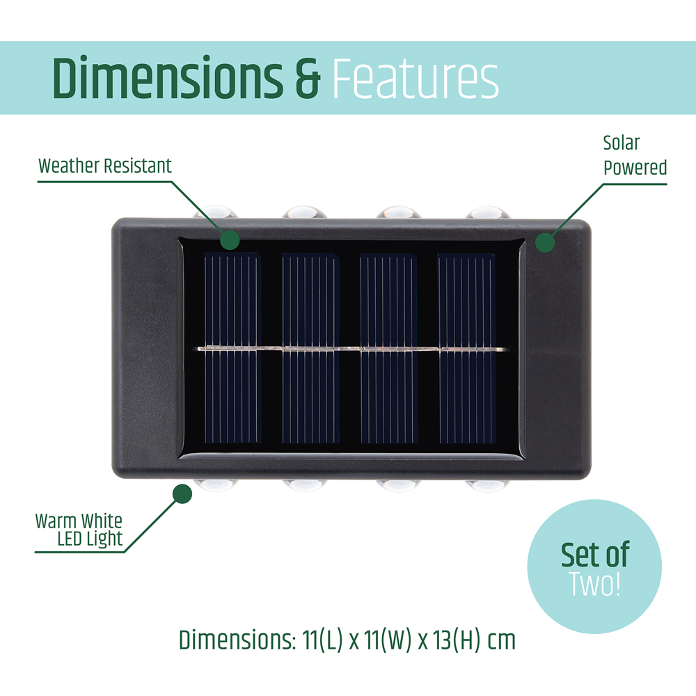 Gardenkraft 8 LED Solar Fence Wall Light 2 Pack Image 7
