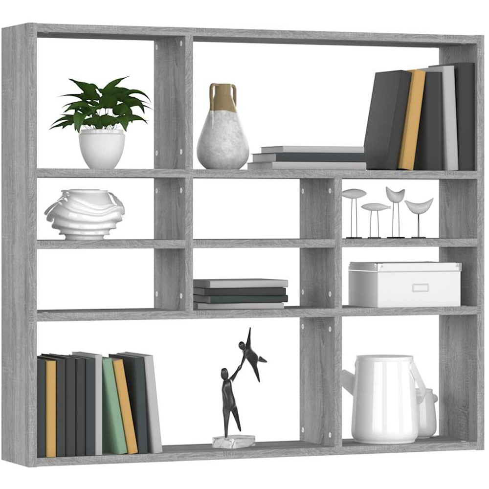 vidaXL 10 Shelf Grey Sonoma Floating Wall Shelf Image 2