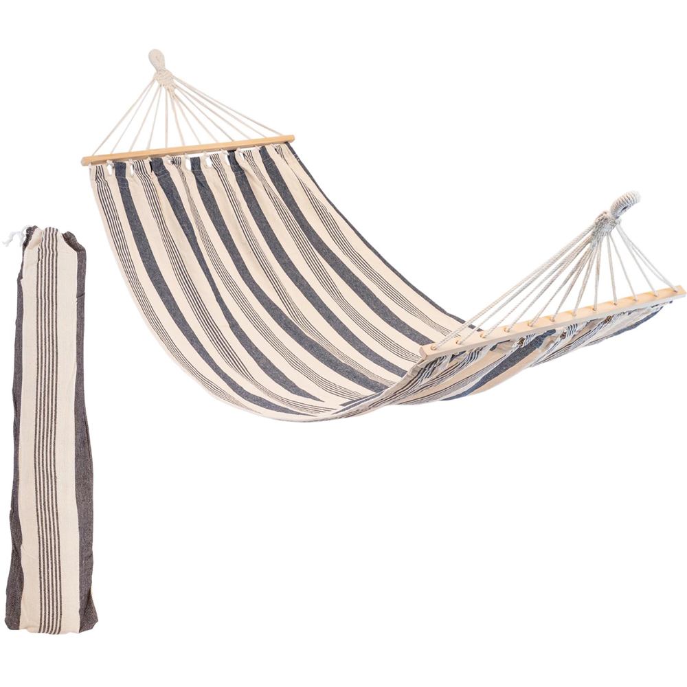 Harbour Housewares Navy Stripe Cotton Garden Hammock with Spreader Bars Image 2