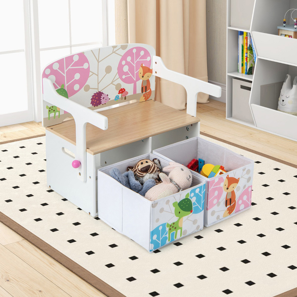 Costway 3 in 1 White Kids Convertible Activity Bench Image 3