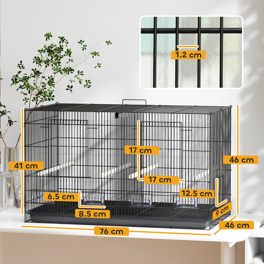 PawHut Black Bird Cage with Divider 76 x 46 x 46cm Image 9