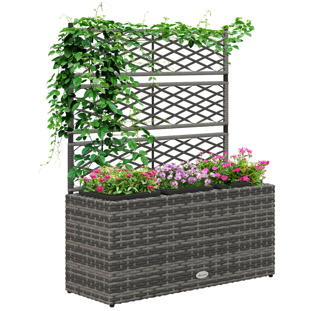 Outsunny Grey Garden PE Rattan Planter with Trellis 84 x 30 x 107cm Image 1