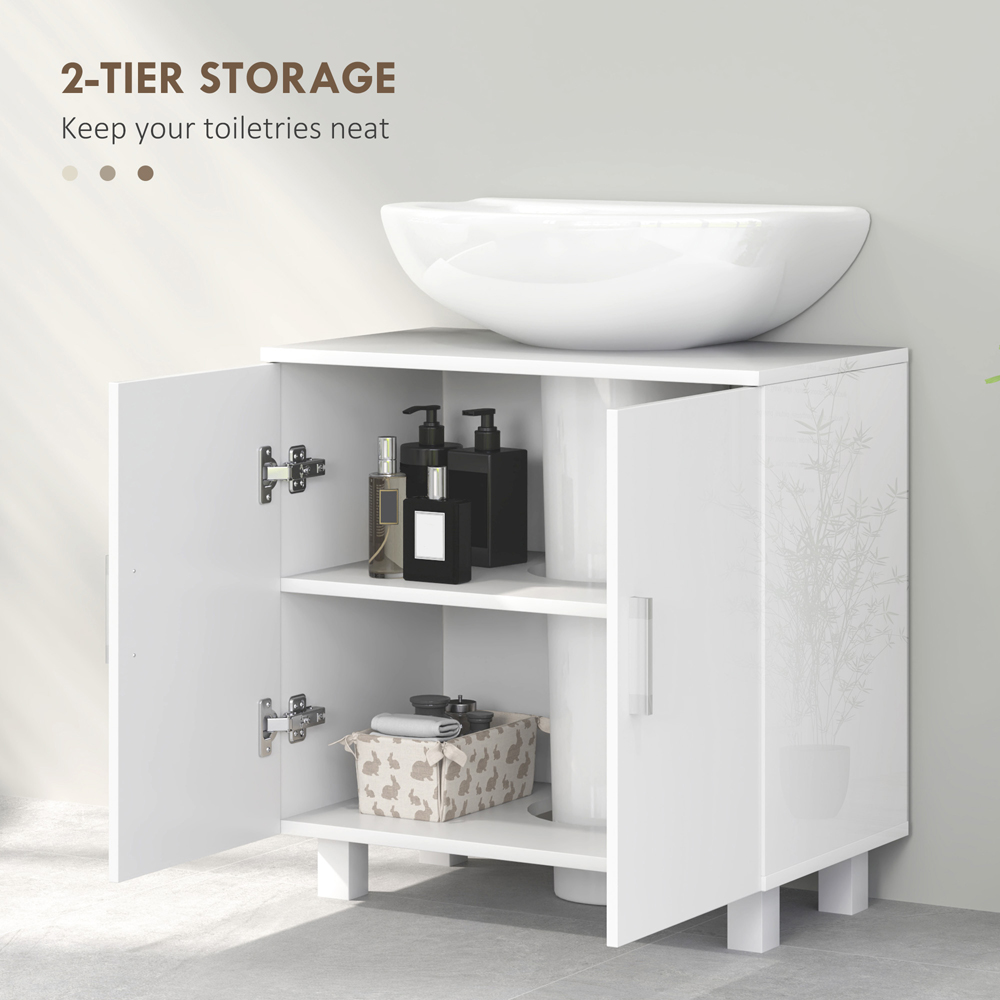 Portland 2 Door White High Gloss Freestanding Bathroom Under-Sink Cabinet Image 6