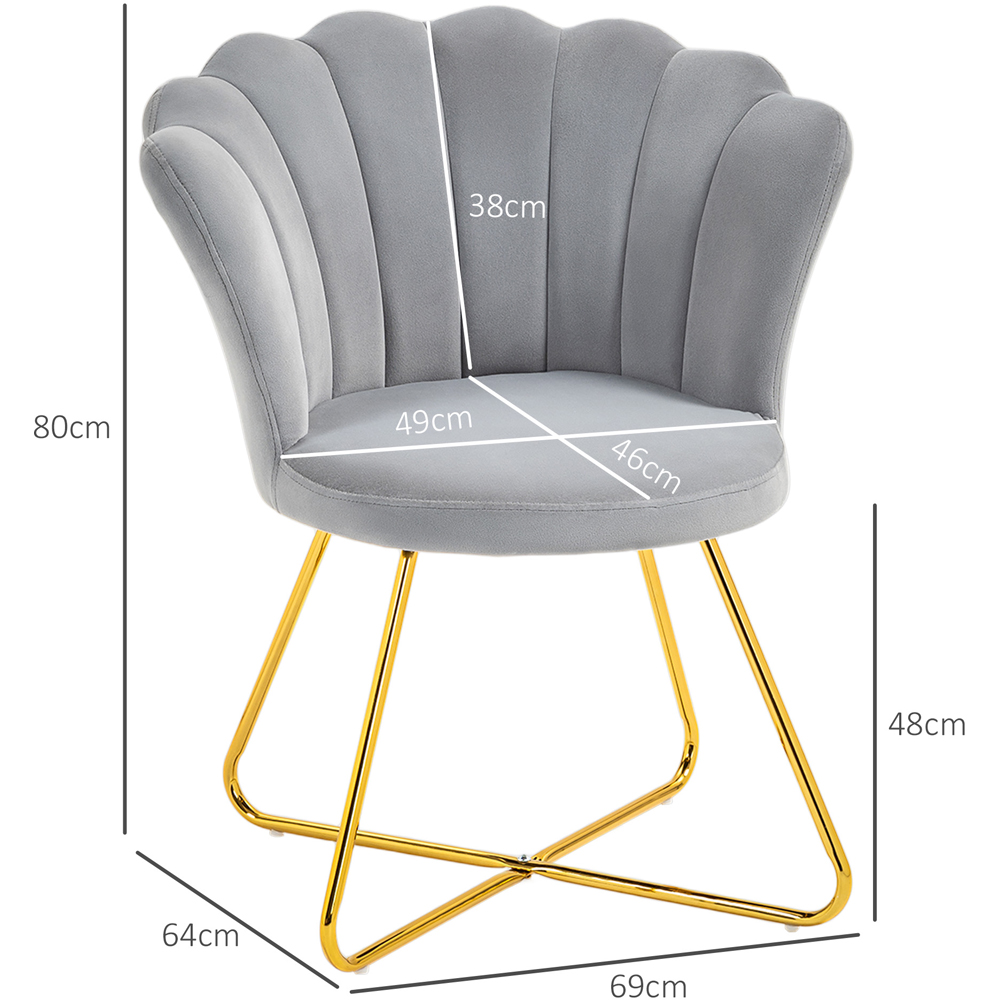 HOMCOM Grey Velvet Tufted Accent Chair with Lotus Backrest Image 8