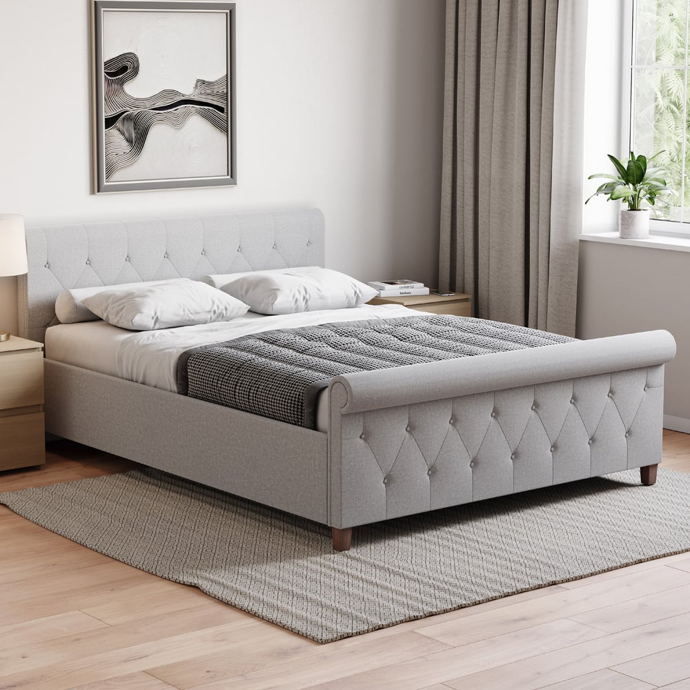 Home Vida Vittorio Double Light Grey Linen Bed Image 1