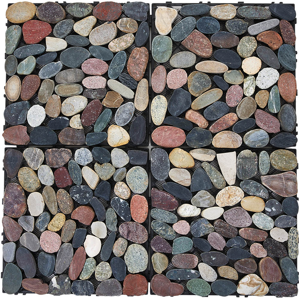 Living and Home Multicolour Non Slip Faux Natural Pebble Interlocking Floor Tile 6 Pack Image 3