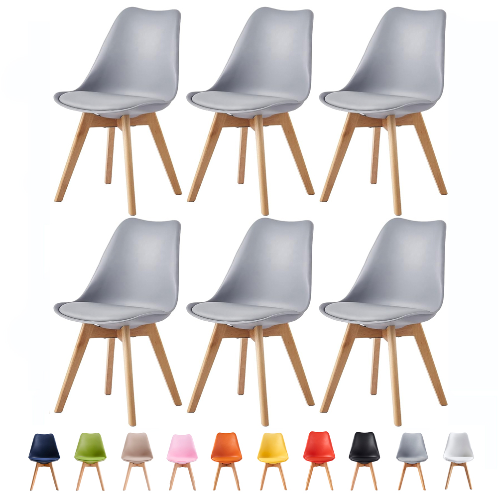Eva Set of 6 Grey Padded Dining Chairs Image 7