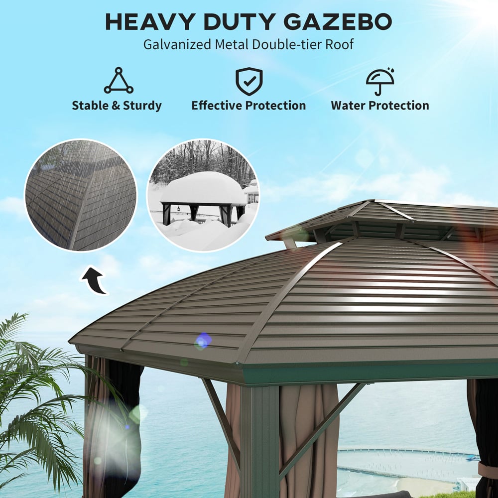 Outsunny 3.65 x 3m Coffee Aluminium Double Roof Hard Top Gazebo Image 5