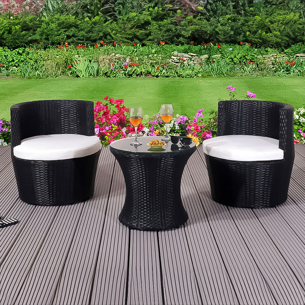 Brooklyn 2 Seater Stackable Rattan Bistro Set Black Image 1