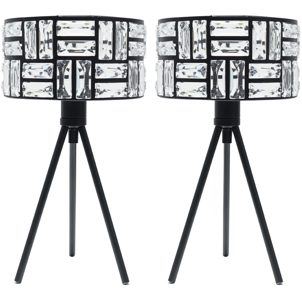 ValueLights Set of 2 Elise Acrylic Jewel Two Tier Shade Black Tripod LED Table Lamp Image 1