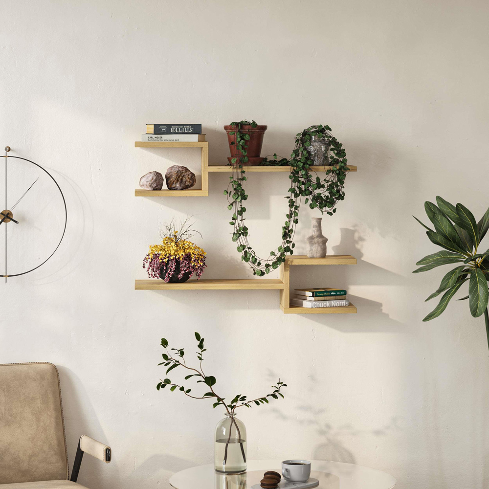 Decortie Fork Oak Modern Floating Shelf Set of 2 Image 4