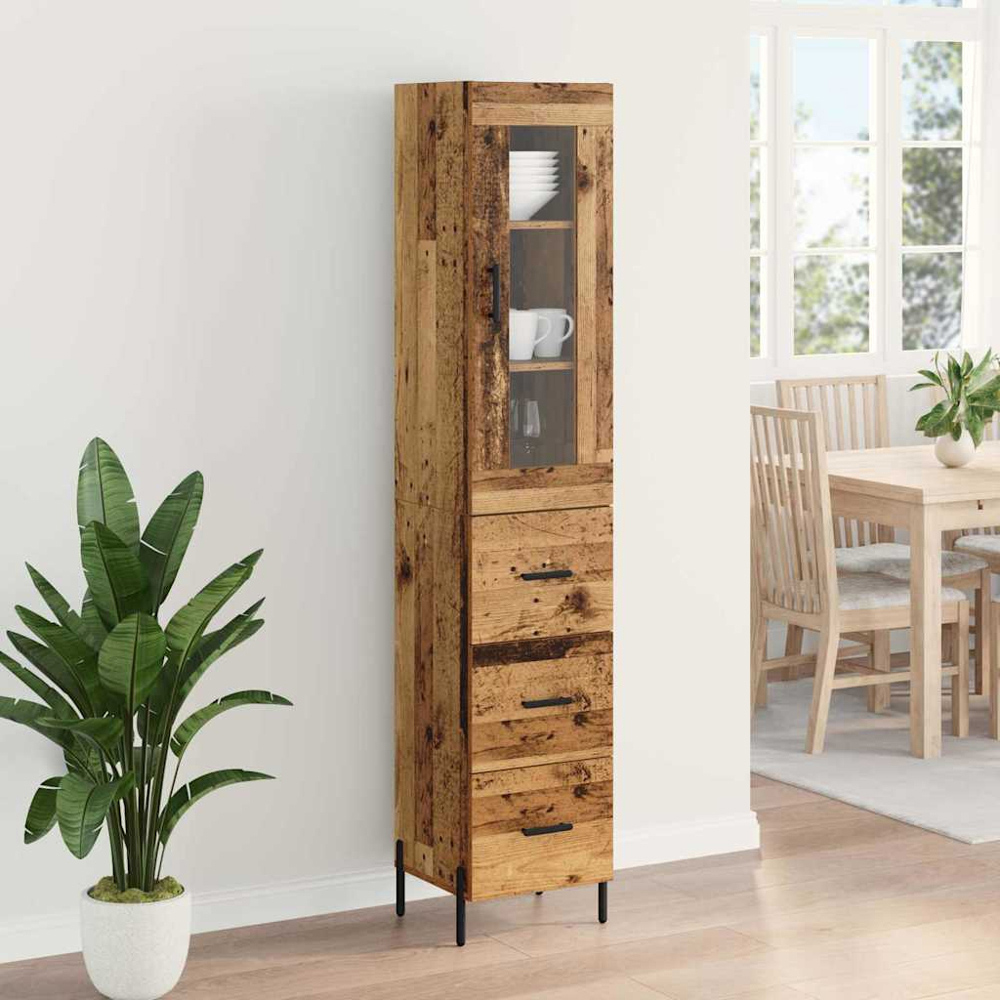 vidaXL Single Glass Door 3 Drawer Old Wood Highboard Image 9