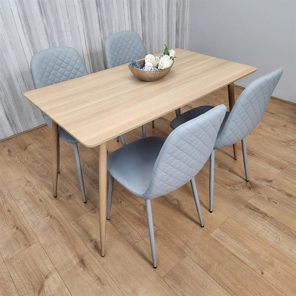 Kosy Koala 4 Seater Faux Leather Rectangular Dining Set Beige and Grey Image 2