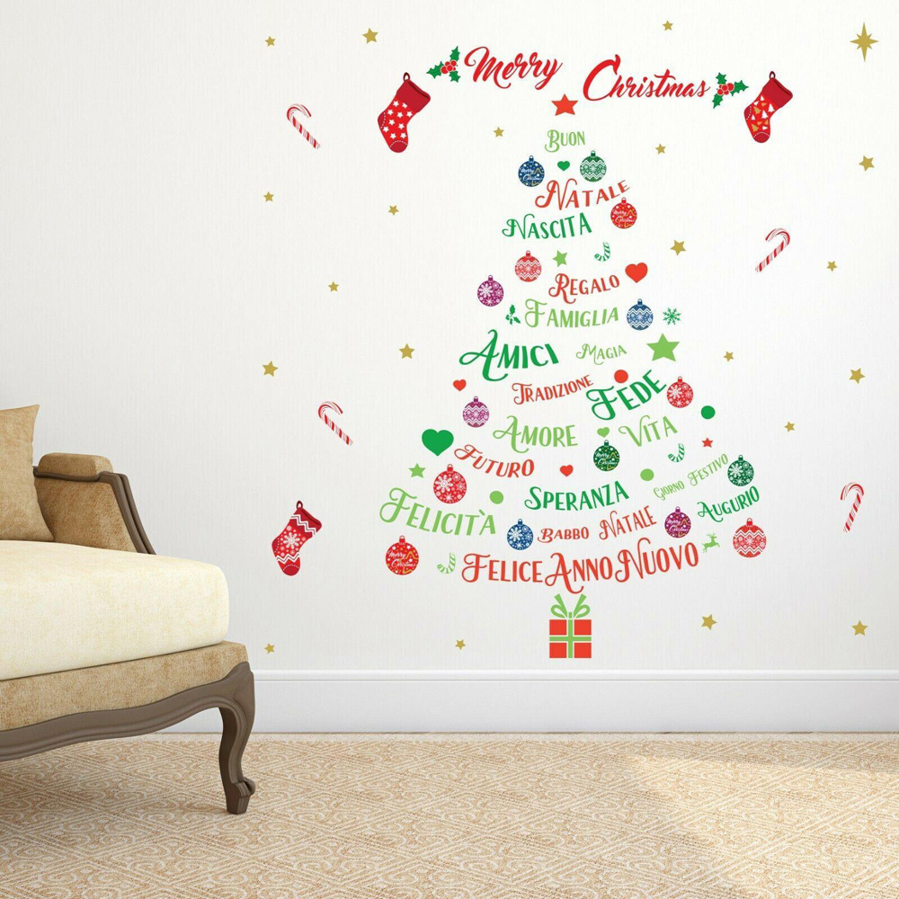Walplus Italian Quotes Merry Christmas Tree Self Adhesive Wall Stickers Image 1