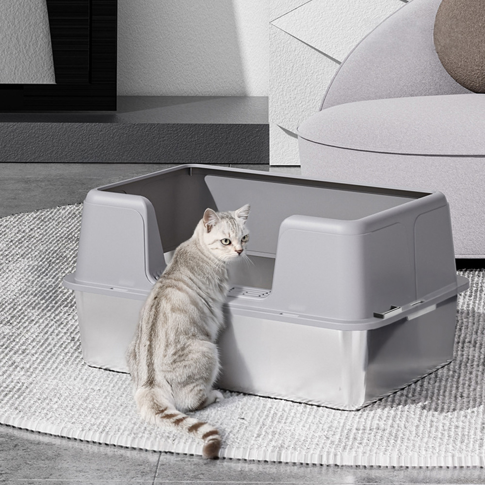 H&O Direct Anti Splash Stainless Steel Cat Litter Box with Scoop 25 x 50 35cm Image 2