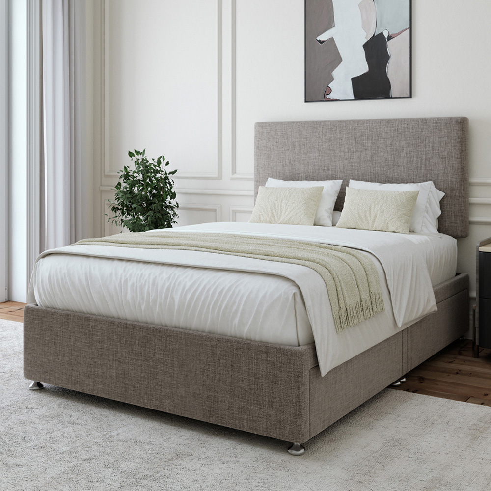 Bedmaster Super King Size Slate Linen 4 Drawer Divan Base with Valencia Headboard Image 1