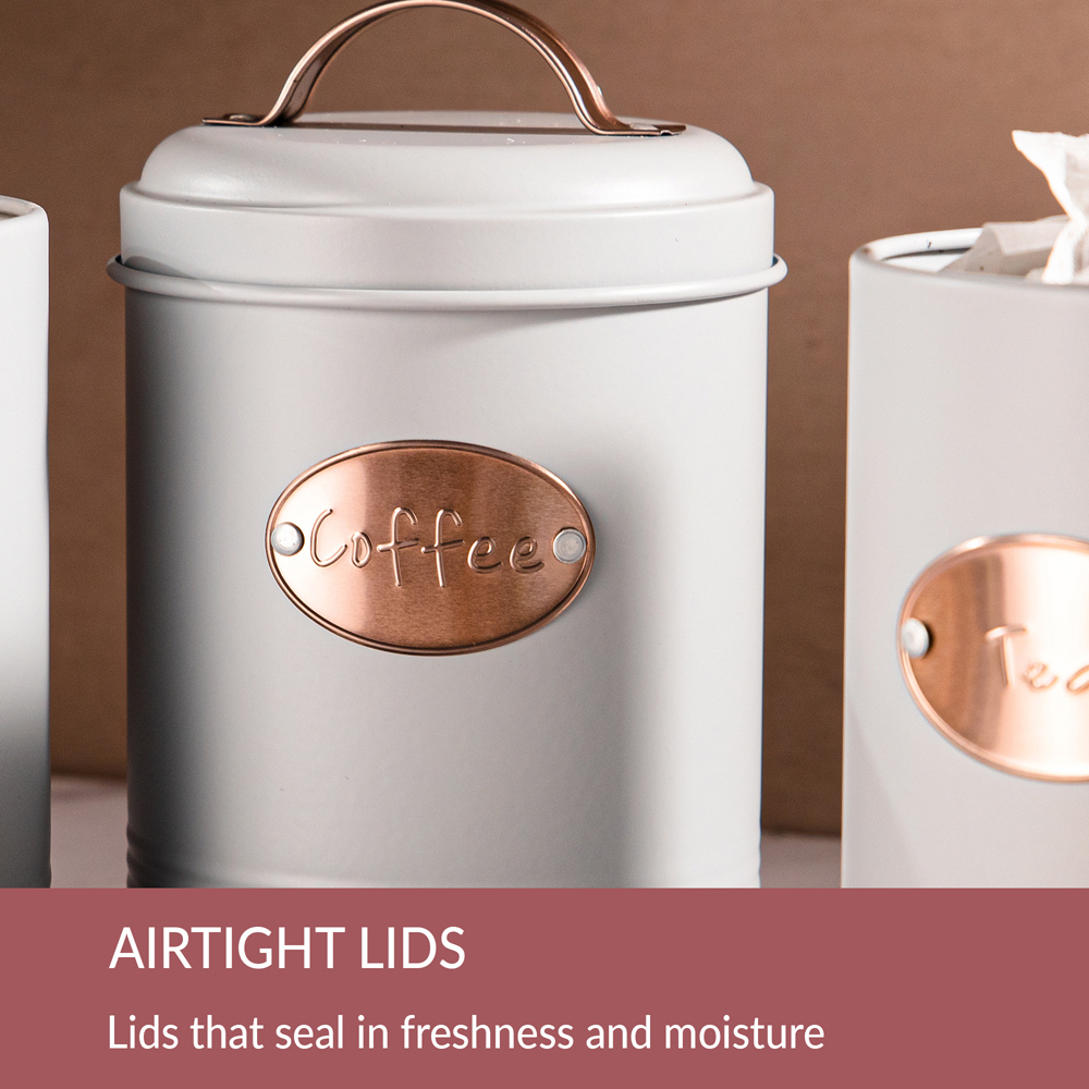 Innoteck Essentials 3 Piece Grey Round Vintage Kitchen Canister Set with Copper Decoration  Image 5