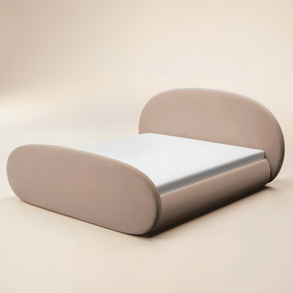 Flair Amos Double Beige Velvet Sidelift Oval Ottoman Bed Image 3