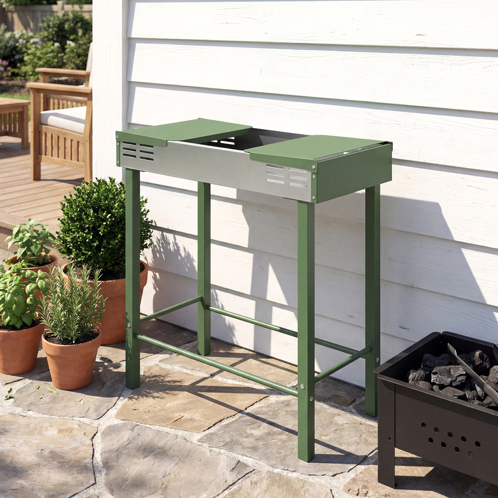 Outsunny Dark Green Charcoal Spit Roasting Machine with 3-Tier Grill Grate Image 8