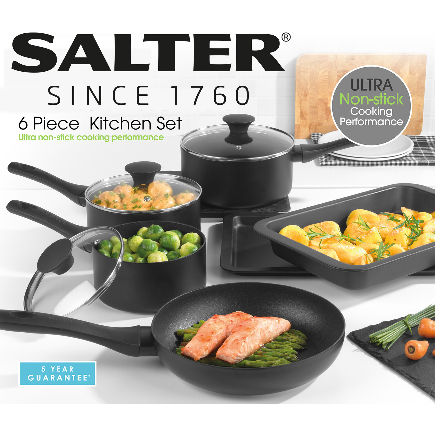6-Piece Salter Frying Pan and Tray Set - Black Image 5