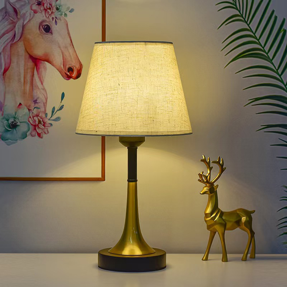 Avilo Linen Effect Shade Mellow Antique Brass Base USB Powered Table Lamp Image 2