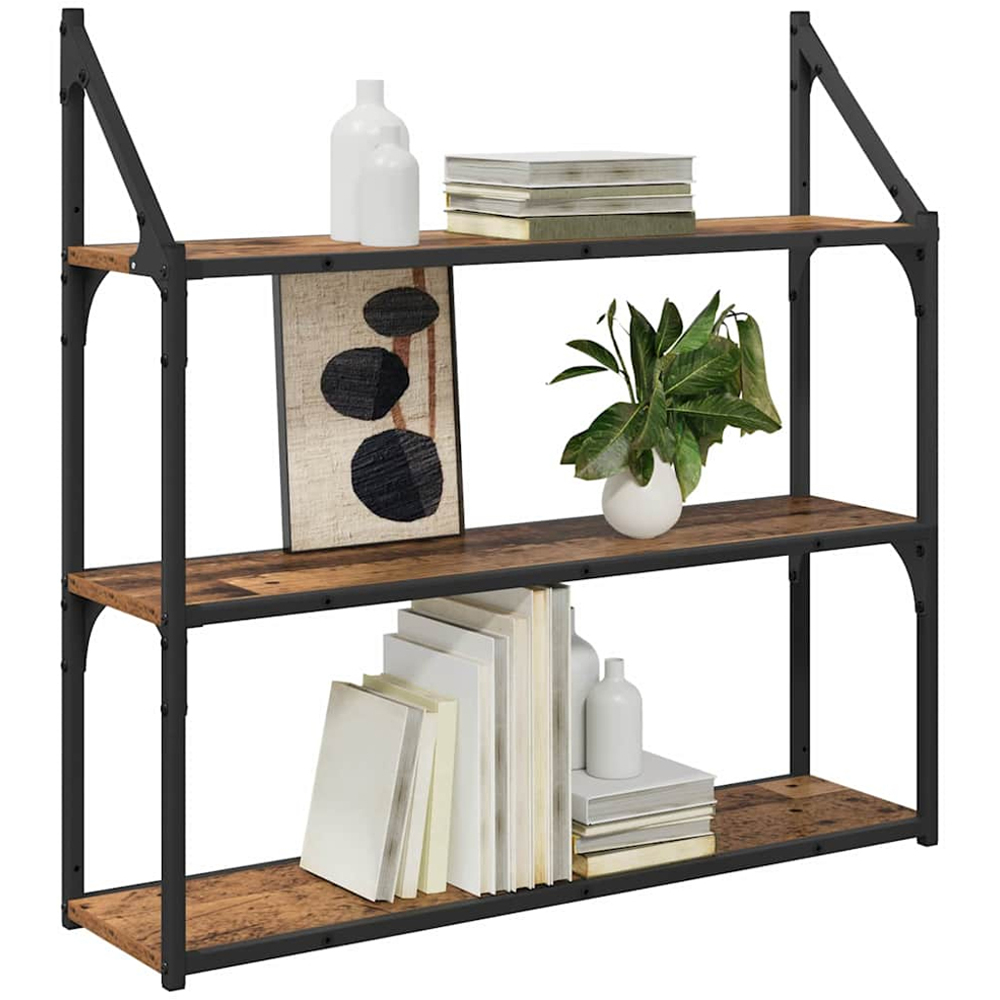 vidaXL 80cm 3 Shelf Old Wood Wall Shelf Image 3
